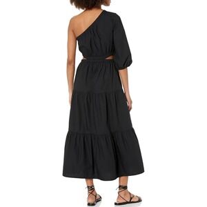 The Drop April Dress Black One Shoulder Cutout Tiered Maxi Dress M